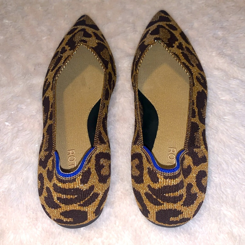 -Rothy's The Point Metallic Cat Leopard Pointed Toe Flats 10M As Is - Picture 6 of 8